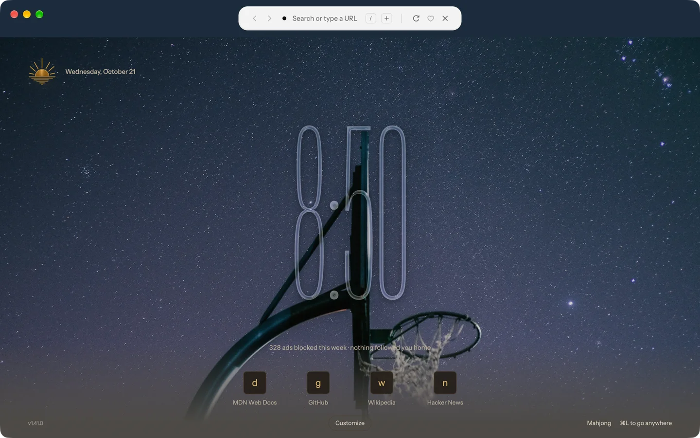 A very tall glass clock over a basketball hoop against a starry night sky. (Photo: insung yoon, Unsplash)