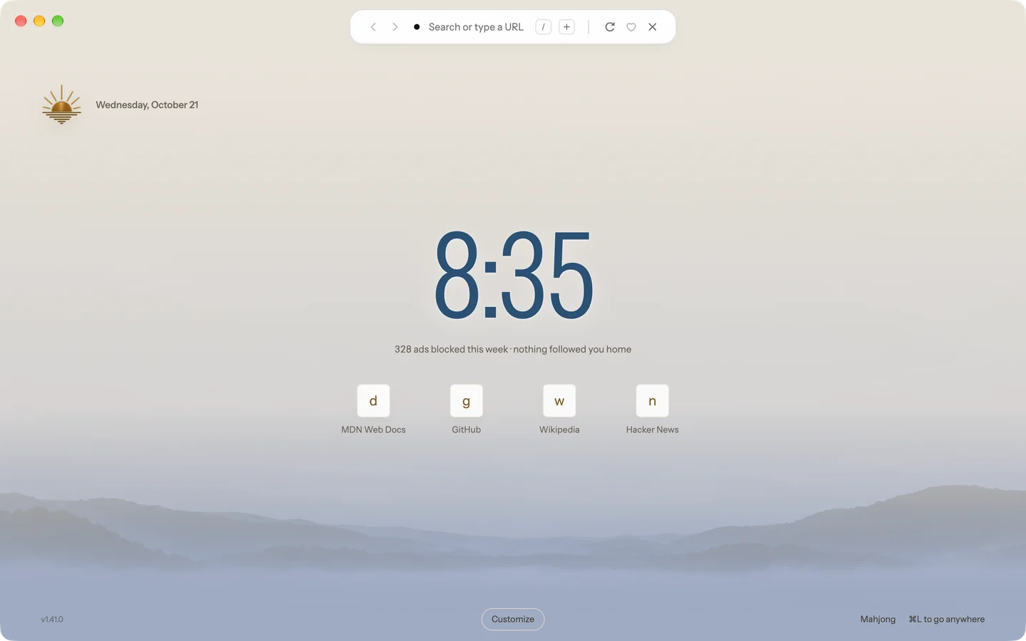 A blue condensed clock on Blanc’s Sunrise wallpaper.