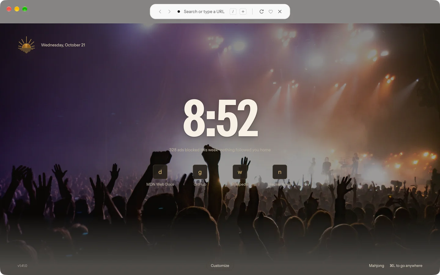 A white condensed clock over a concert stage in purple light, with raised hands in silhouette. (Photo: ActionVance, Unsplash)