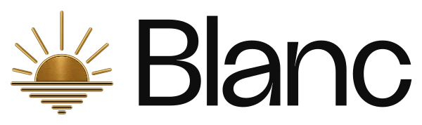The Blanc logo: the gold Sunrise mark beside the word Blanc in near-black, on ivory.