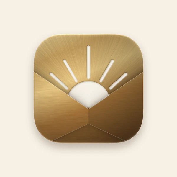 The Blanc Mail app icon: the Sunrise peeking out of a gold envelope, on ivory.